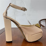 Nude High Platform Chunky Heel Modern Sandals