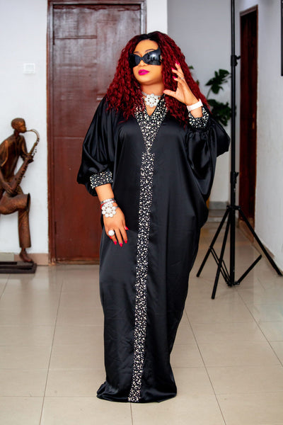 Black Luxury Kaftan with front jewel sequins