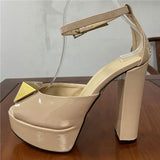 Nude High Platform Chunky Heel Modern Sandals