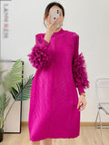 Pink Ruffles Sleeves Pleated Dress