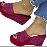 Faux Diamanté beaded platform mules wine