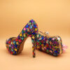 Multi-Coloured Crystal Thick High Heel and Bag