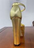 Gold High Platform Chunky Heel Modern Sandals