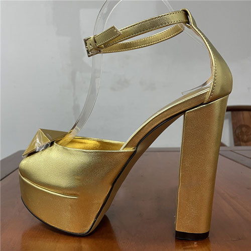 Gold High Platform Chunky Heel Modern Sandals