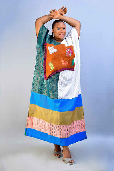 Premium Aso Oke Patch Dress — London — Luxury African Fashion, Fast Local Pickup