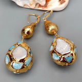 Phatbird natural Cultured White Pearl Teardrop Shape Blue Earrings