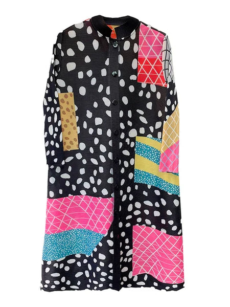 Black Phatbird Pleated Contrast Colour Leopard Printed Dress