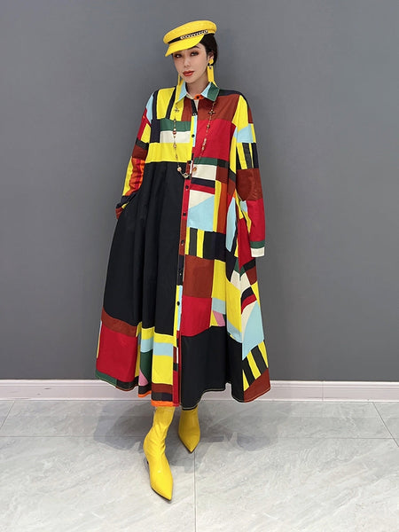 Pattern Dress, Single Breast Pocket Full Sleeve