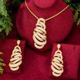 Tri-Colour 2PCS Big Pendant Necklace Earrings