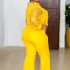 Yellow Sequins Arm Top and Jewellery Trousers
