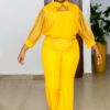 Yellow Sequins Arm Top and Jewellery Trousers