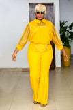 Yellow Sequins Arm Top and Jewellery Trousers