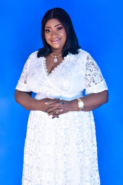 White Lace Dress with Belt