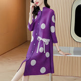 Purple Polkadot Print Loose A-Line Dress