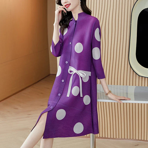 Purple Polkadot Print Loose A-Line Dress