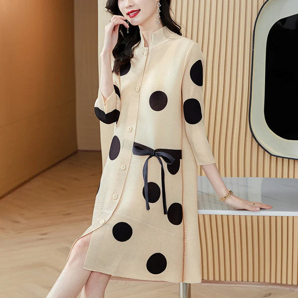 Nude Polkadot Print Loose A-Line Dress