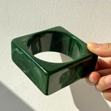 Phatbird Green White Irregular Square Wide Resin Bracelet for Women Autumn