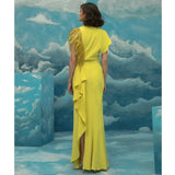 Yellow Tassel Single Rotator Sleeve Cocktail Ball Gown