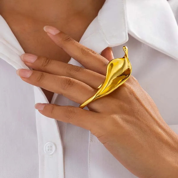 Exaggerated Metal Leaf Shaped Rings