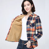 Phatbird  Winter New Women's Warm Plaid Shirt Coat Casual Fleece Velvet Plus