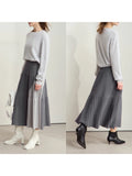 Two-toned Pleated Elastic Waist Midi Skirt