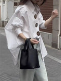 Oversized Lantern Sleeve Cotton Button-Up Shirt