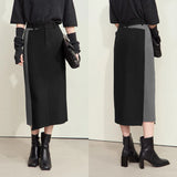 Irregular Side Contrast Skirt with slit for Elegant Women