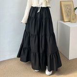 Phatbird Women Korean Fashion Tiered Maxi Skirt Elastic Waist Casual Solid Color