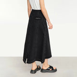 Irregular Hi-lo Distressed Cotton Jeans Skirt