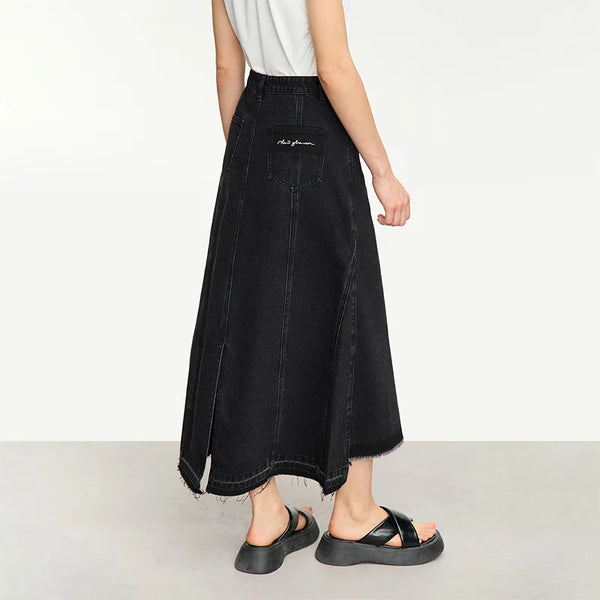 Irregular Hi-lo Distressed Cotton Jeans Skirt