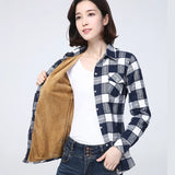 Phatbird  Winter New Women's Warm Plaid Shirt Coat Casual Fleece Velvet Plus