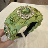 Phatbird Women Green White Twist Braided Hair Bands Fashion Braids Hair Accessories Women Crystal Wide Headband Stretch for Party