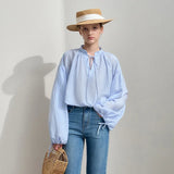 Stripe Loose Drop Lantern Sleeve Chiffon Blouse