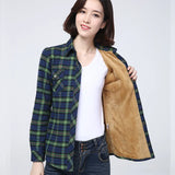 Phatbird  Winter New Women's Warm Plaid Shirt Coat Casual Fleece Velvet Plus