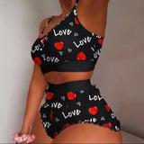 2 Pieces Lip Print Pyjama Shorts Camisole Loungewear