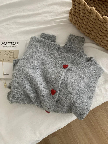 Phatbird Dark Grey Knitted Cardigan Women's Autumn/Winter Vintage