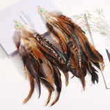 Phatbird  Fashion Feather Long Earrings Hollow out Alloy Turquoise Earrings 3D Metal Earrings