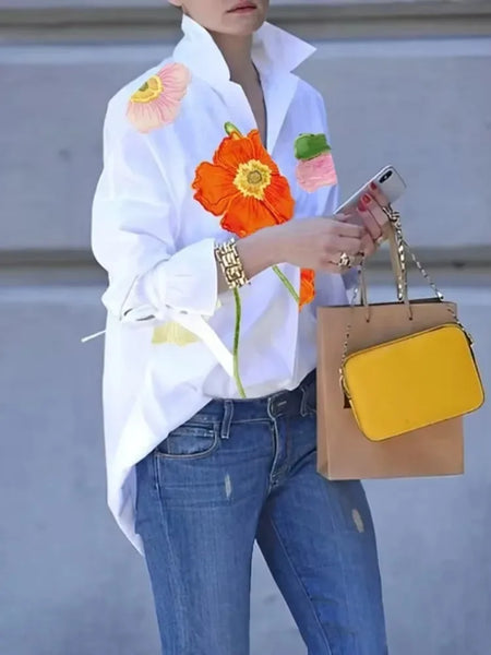 Phatbird Floral Lapel Button Blouse