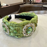 Phatbird Women Green White Twist Braided Hair Bands Fashion Braids Hair Accessories Women Crystal Wide Headband Stretch for Party