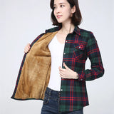 Phatbird  Winter New Women's Warm Plaid Shirt Coat Casual Fleece Velvet Plus