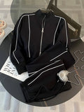 Contrast Tracksuit Combo with Zipper Full Sleeve Drawstring Trousers
