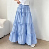 Phatbird Women Korean Fashion Tiered Maxi Skirt Elastic Waist Casual Solid Color