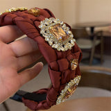 Phatbird Women Green White Twist Braided Hair Bands Fashion Braids Hair Accessories Women Crystal Wide Headband Stretch for Party