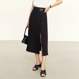 Amii Minimalism Women Straight Skirts High Open Fork Simple High Waist 2024