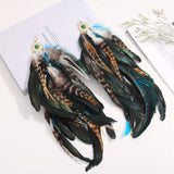 Phatbird  Fashion Feather Long Earrings Hollow out Alloy Turquoise Earrings 3D Metal Earrings