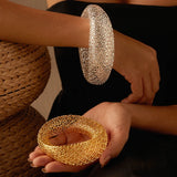 Phatbird 18k Gold Plated Bracelet Luxury Women Big Round Grid Bracelets Brass Fashion Jewelry Banquet Party