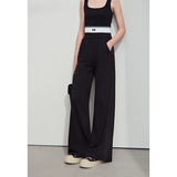 Mixed Blend Wide Leg Trousers with pockets and Elastic waist