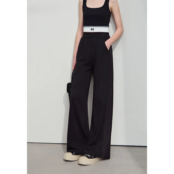 Mixed Blend Wide Leg Trousers with pockets and Elastic waist