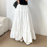 Phatbird Women Korean Fashion Tiered Maxi Skirt Elastic Waist Casual Solid Color