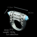 Sterling Silver Turquoise Blue Carbon Diamond Coral Decorative ArtDeco Ring